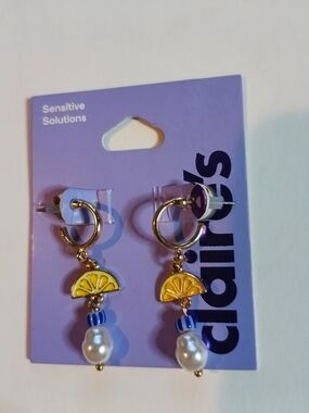 Claire's Yellow Lemon Drop Pearl Hoop Earrings - Sensitive Solutions